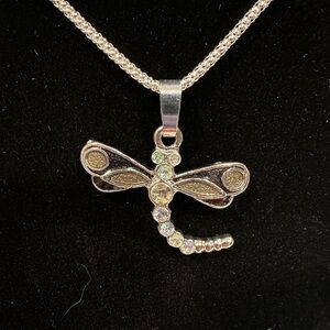 Elegant Silver Dragonfly Pendant Necklace
